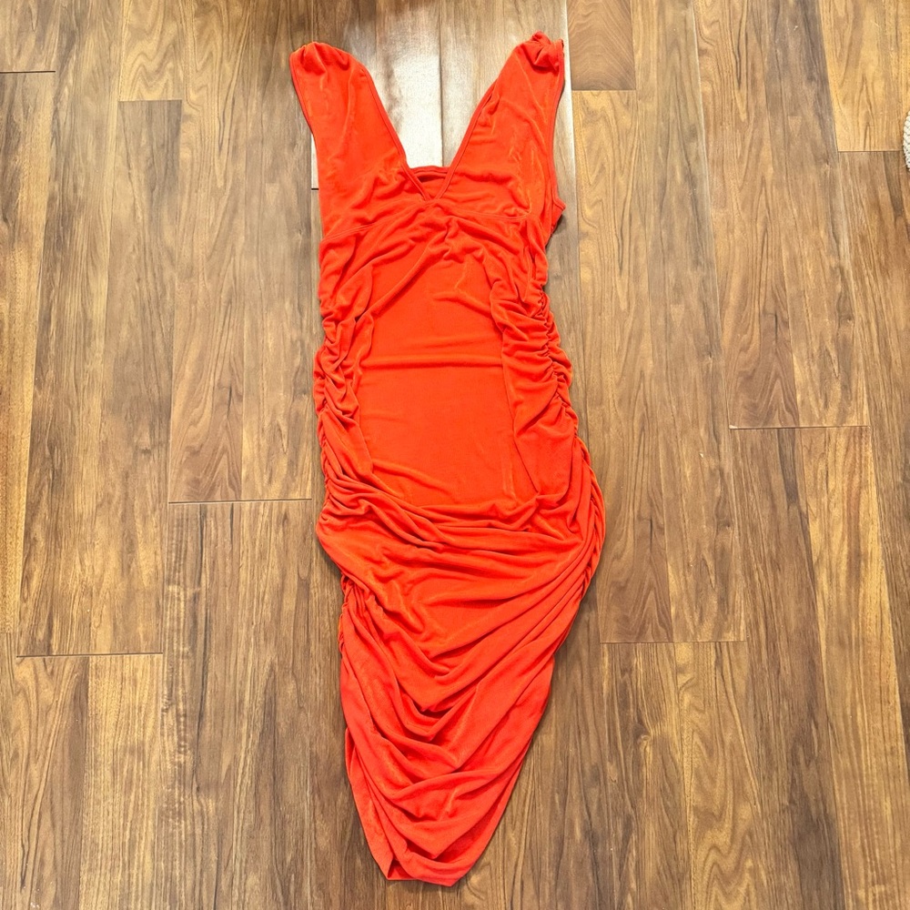 Elegant Orange Ruched Dress